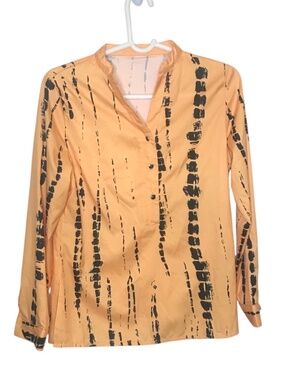 Orange Abstract Print Blouse Artsy Minimalist Lightweight Top M